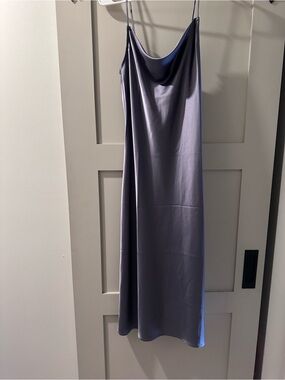 Satin Cowl Neck Midi Slip Dress - Lavender Gray
